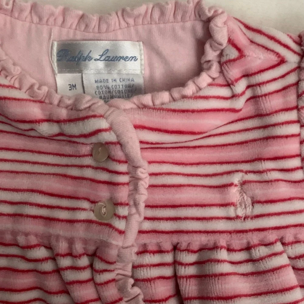 Ralph Lauren Baby Girl Pink Stripe Velour Button Front Dress 3 Months Valentine